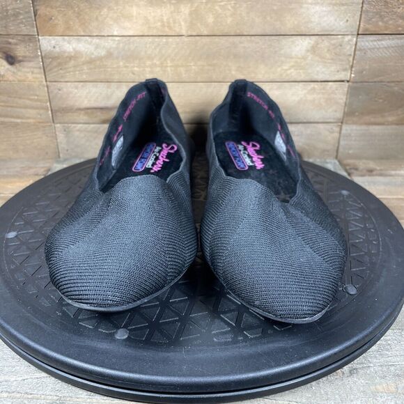 Skechers Womens Size 9 Cleo Ballet Flats Shoes Black Knit Stretch Fit Slip On - Picture 2 of 10